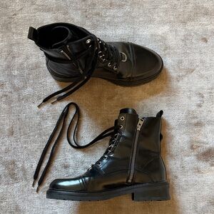All Saints Black Leather Combat Boots